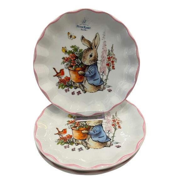 Beatrix Potter Peter Rabbit Easter Salad Plates Set of 4 Scalloped Pink Trim NEW - Picture 14 of 14